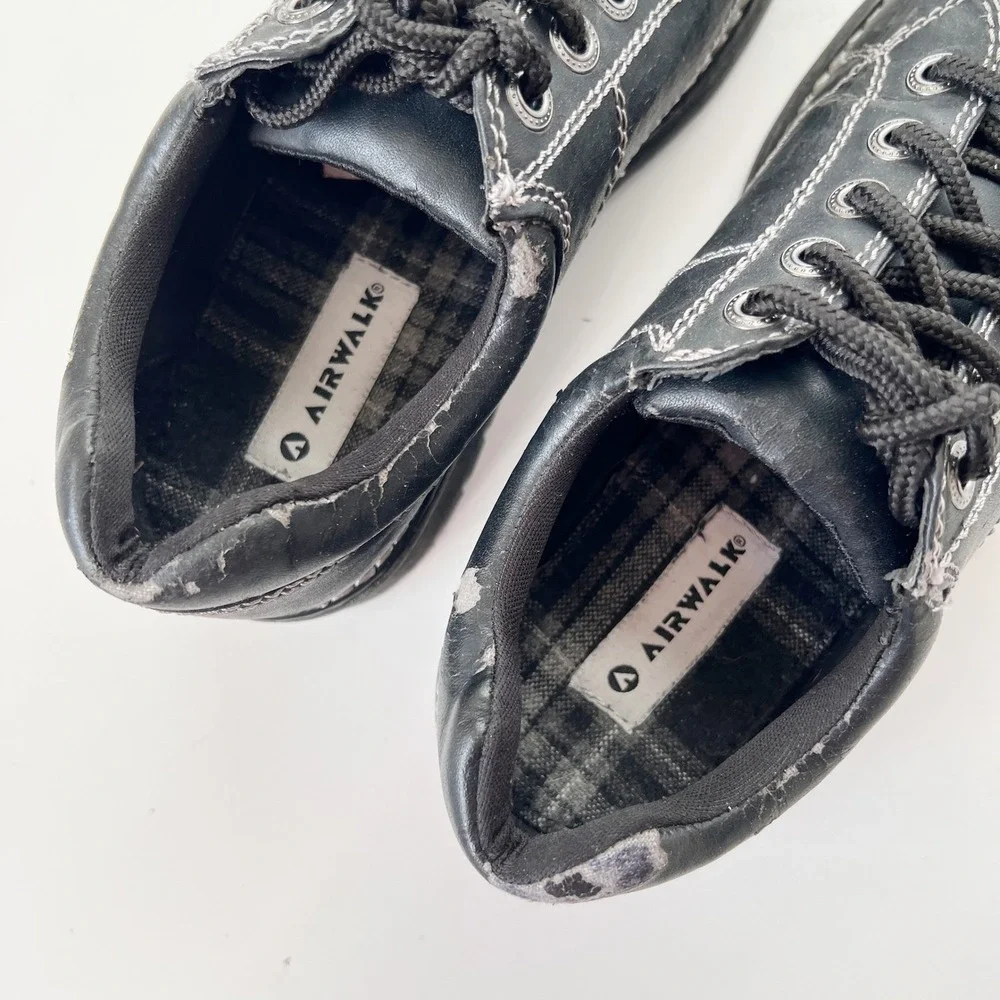 Vintage 90s Chunky Black Lace Up Oxford Shoes Women Size 6.5 Faux Leather Preppy